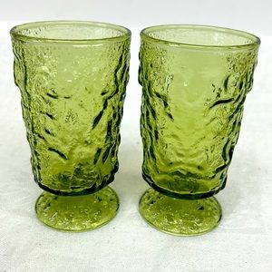 Vintage Anchor Hocking “Lido Milano”set of 2 small green footedglasses